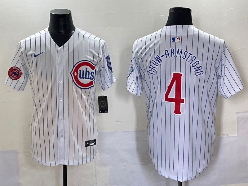 Men 2025 Chicago Cubs #4 Crow-Armstrong White Stripe Fashion Nike MLB Jersey style 7037->chicago cubs->MLB Jersey